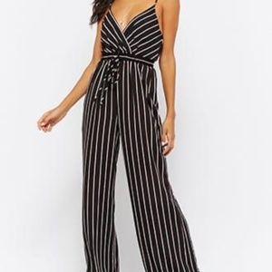Wide-Leg Black and White Striped Jumpsuit